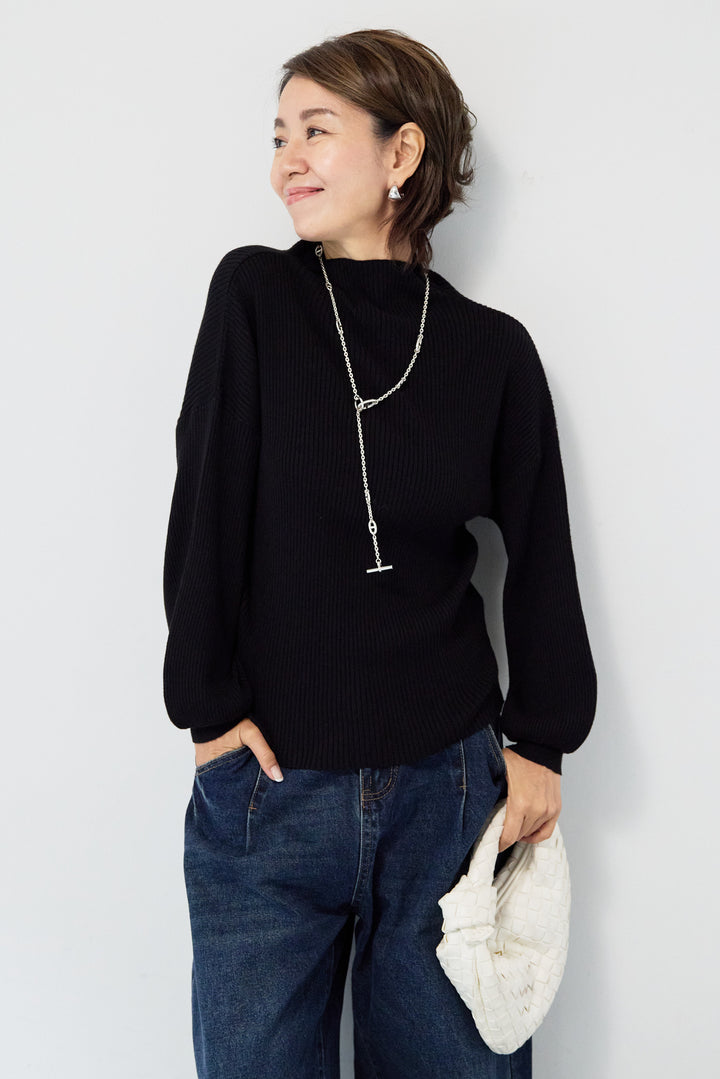 ボリュームスリーブリブニット