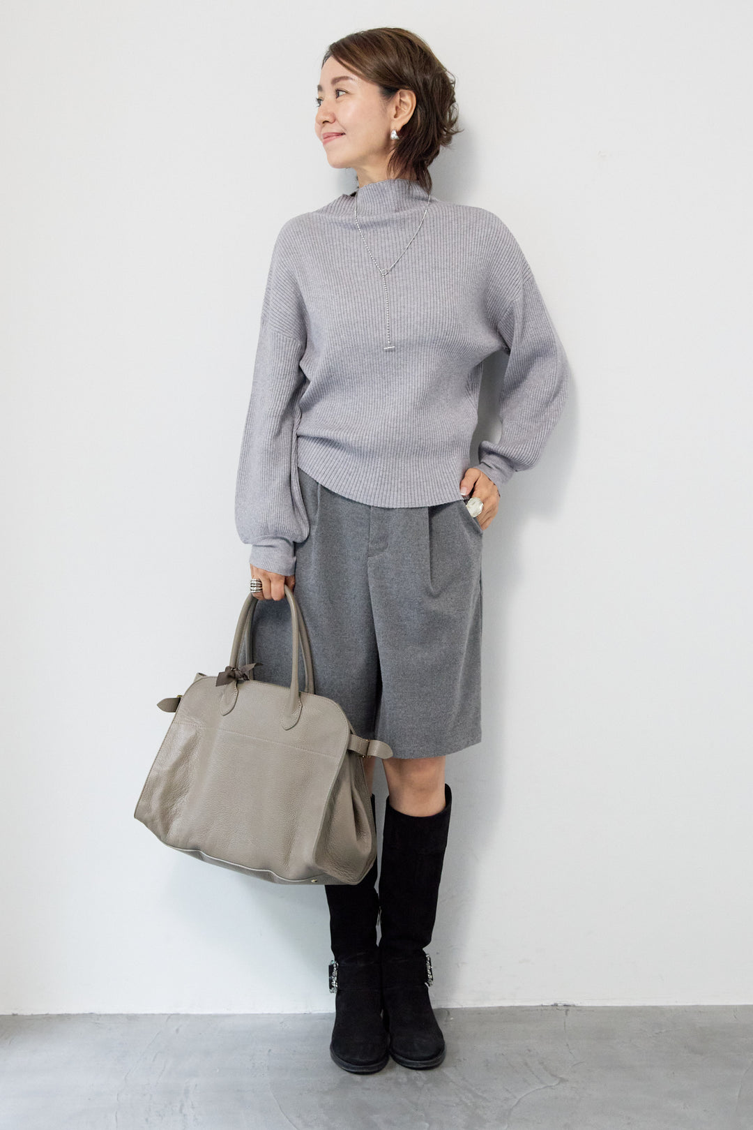 ボリュームスリーブリブニット