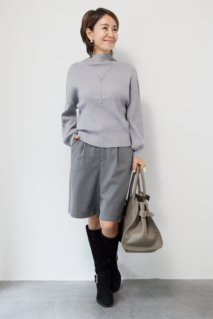 ボリュームスリーブリブニット