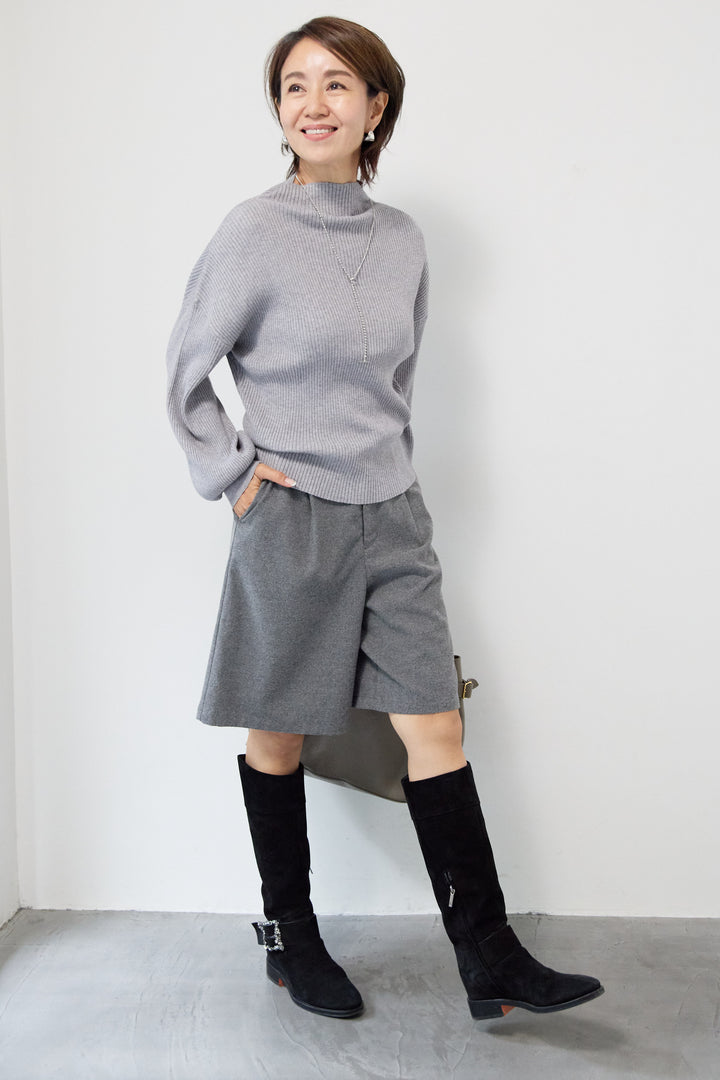 ボリュームスリーブリブニット