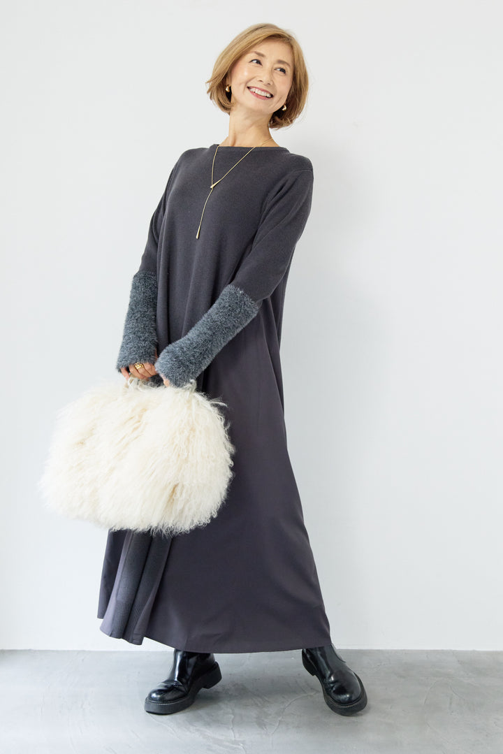 シャギースリーブ布帛切替ワンピース