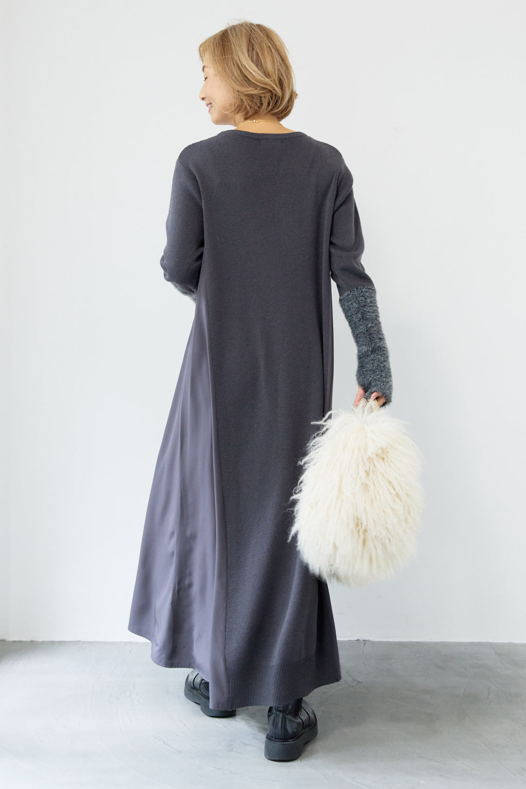 シャギースリーブ布帛切替ワンピース