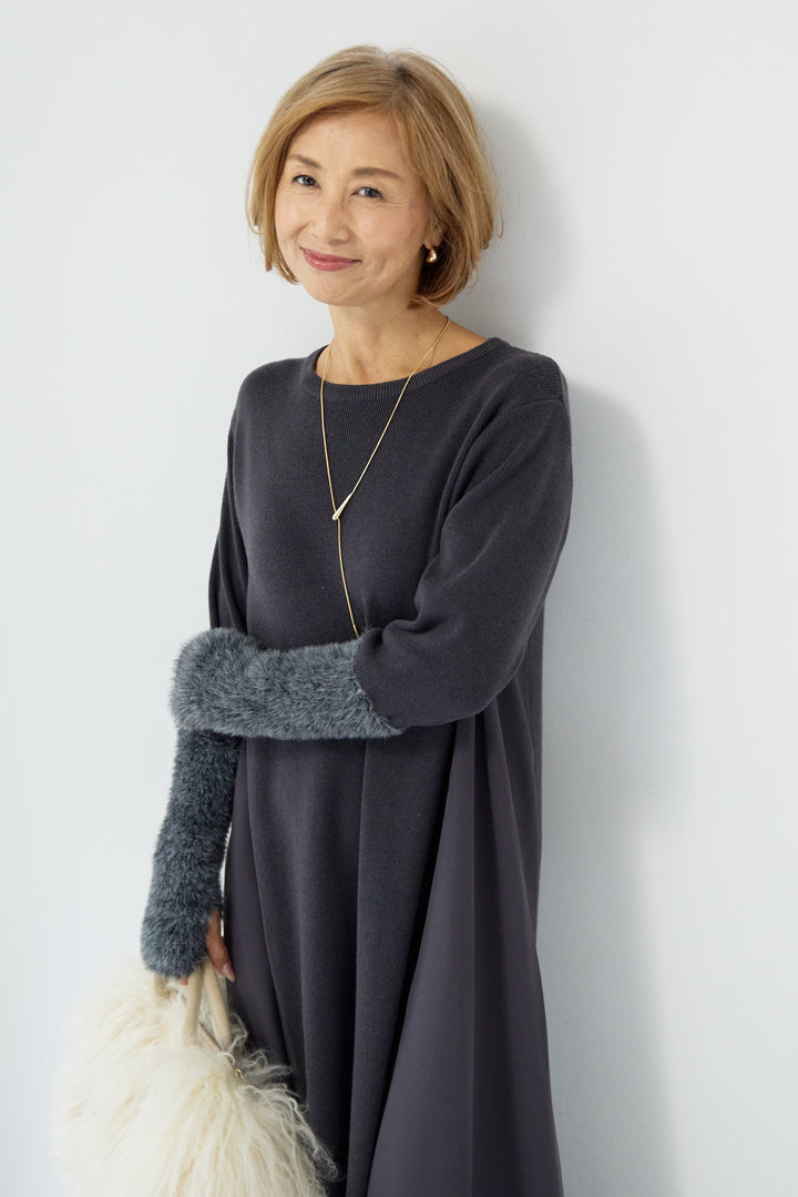 シャギースリーブ布帛切替ワンピース