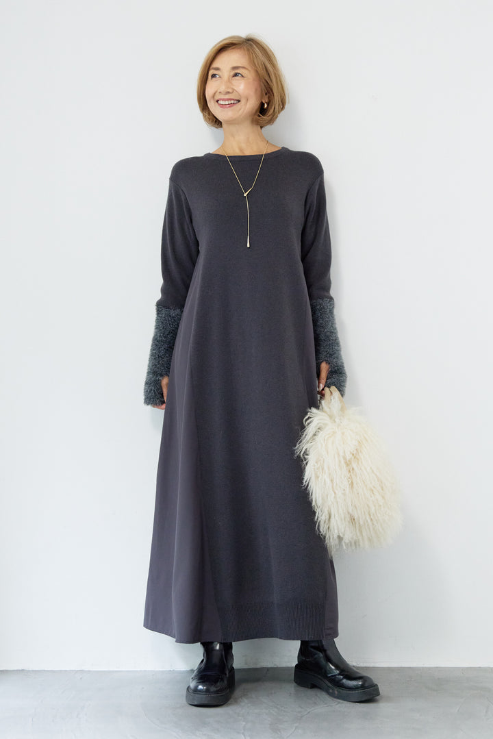 シャギースリーブ布帛切替ワンピース