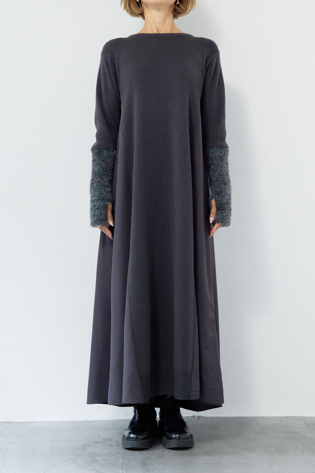 シャギースリーブ布帛切替ワンピース