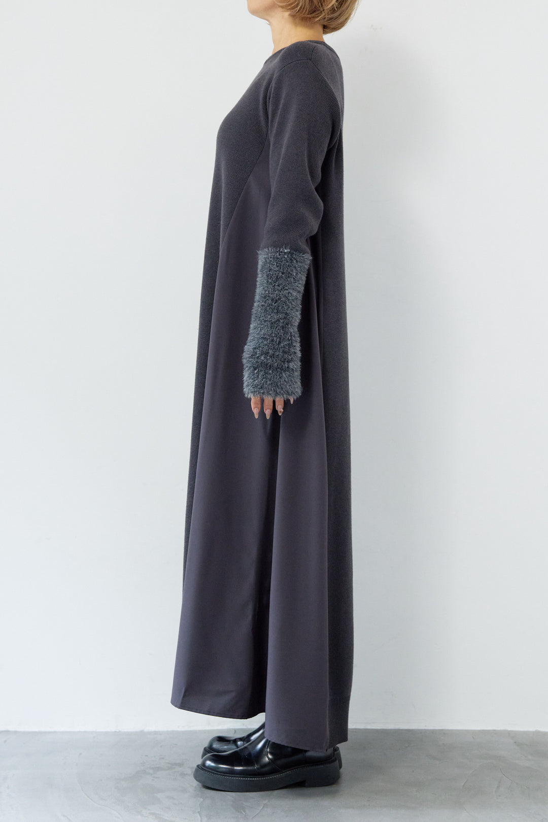 シャギースリーブ布帛切替ワンピース