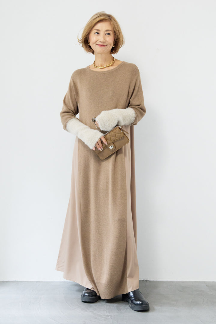 シャギースリーブ布帛切替ワンピース