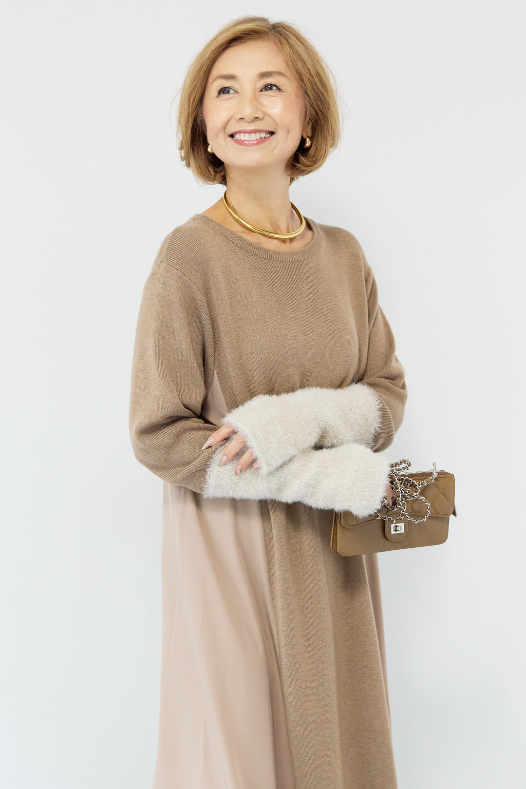 シャギースリーブ布帛切替ワンピース