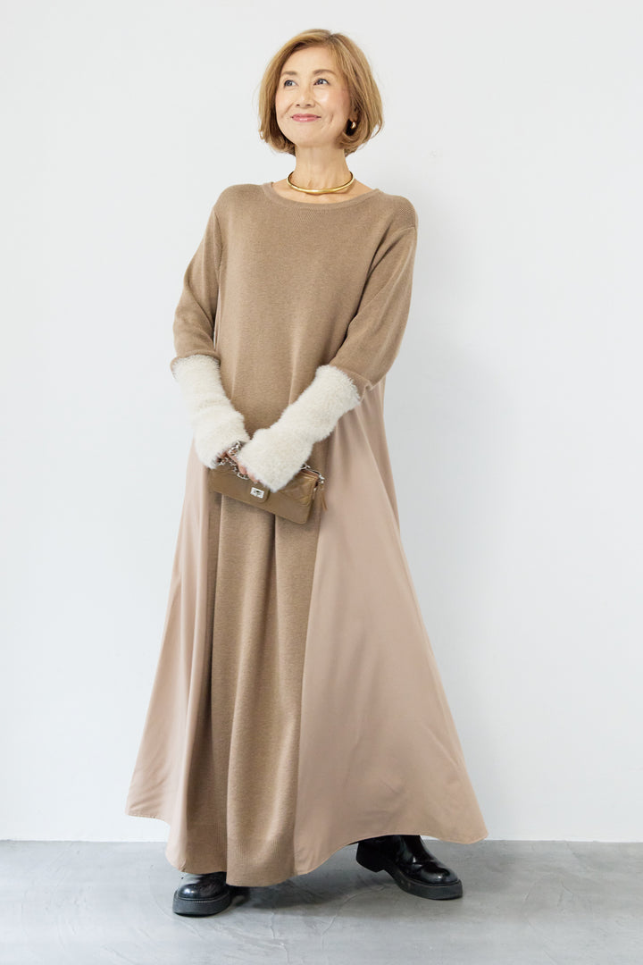 シャギースリーブ布帛切替ワンピース