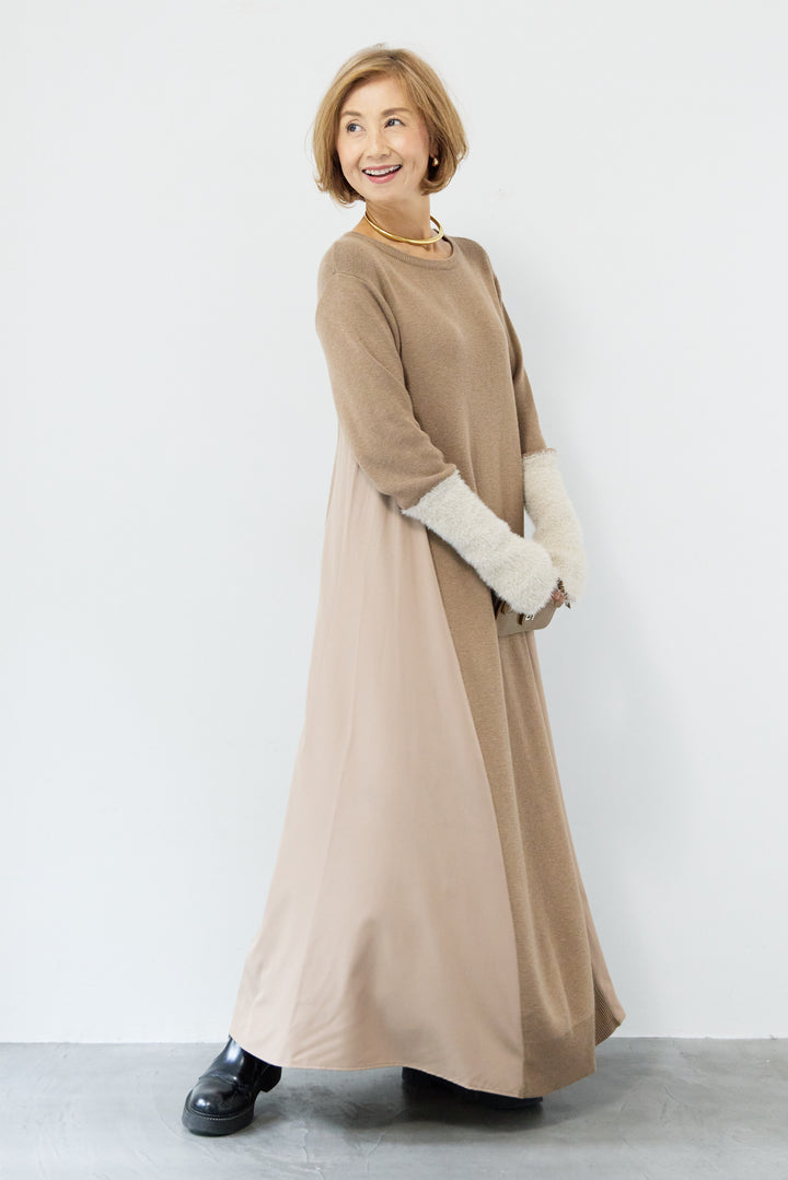 シャギースリーブ布帛切替ワンピース