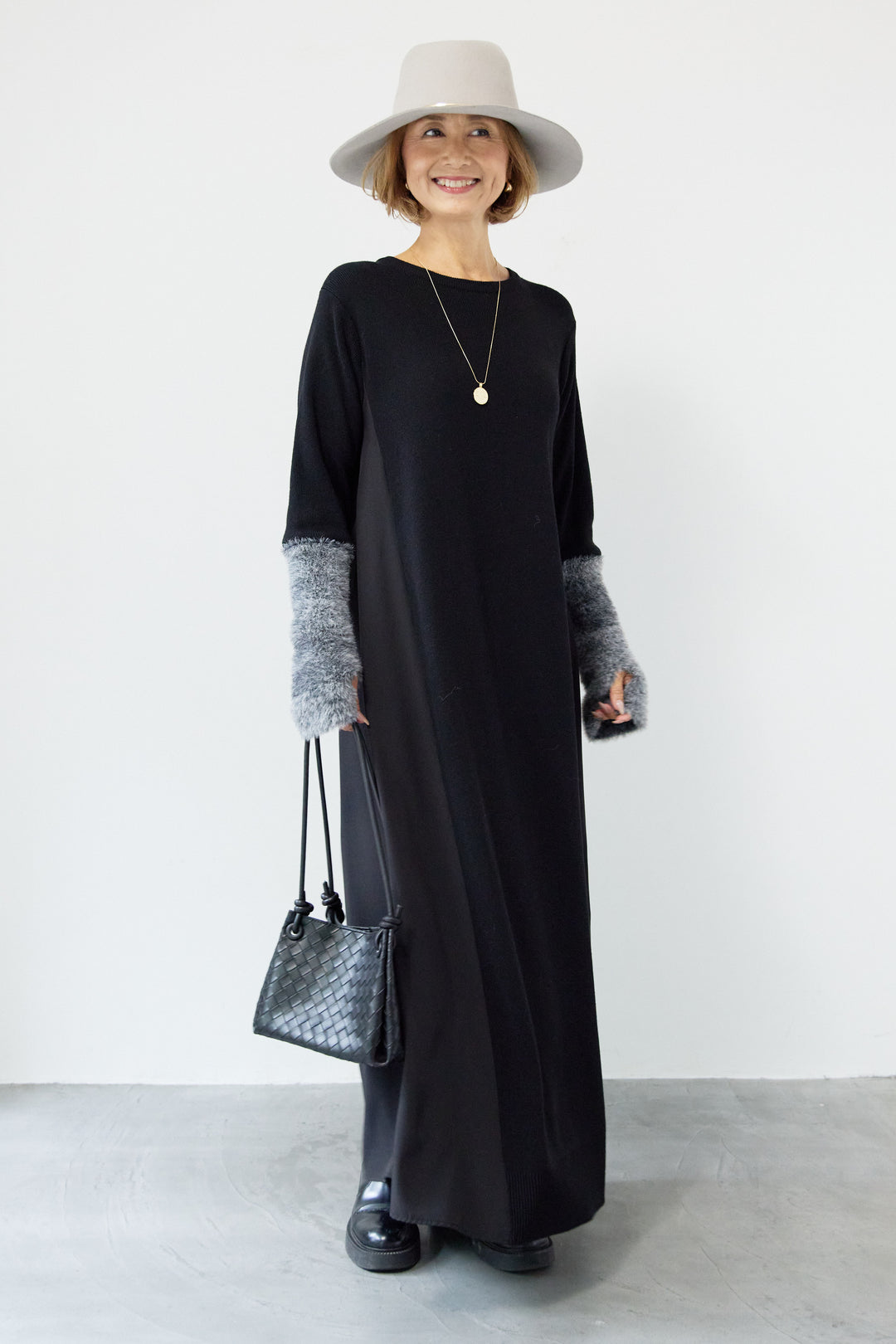 シャギースリーブ布帛切替ワンピース