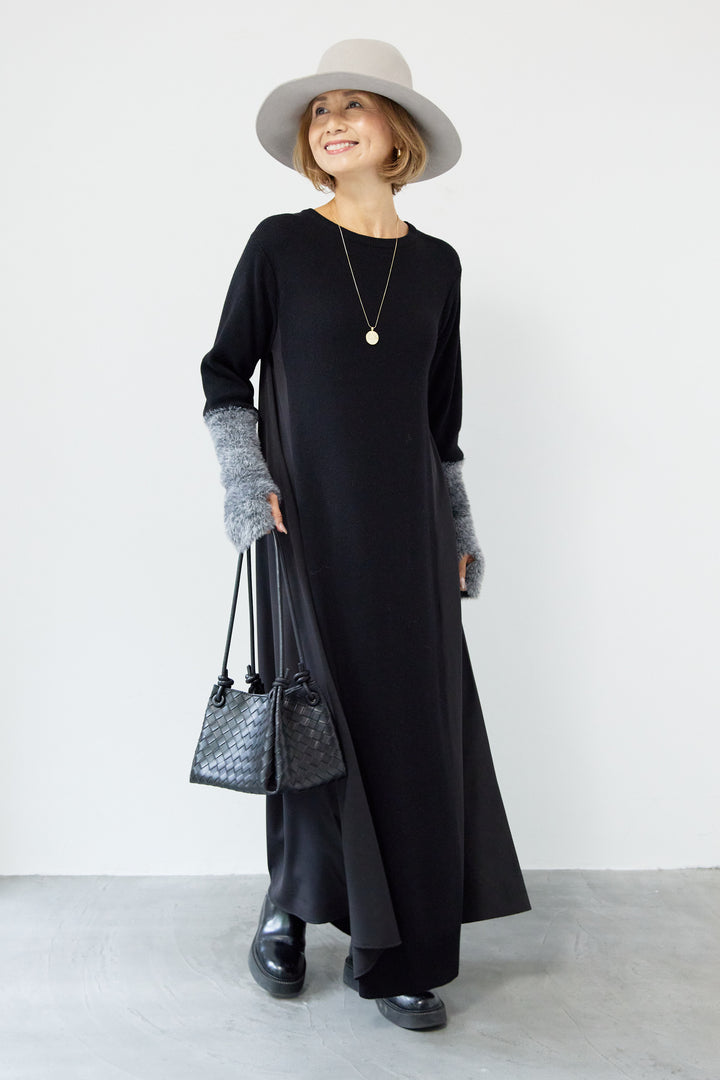 シャギースリーブ布帛切替ワンピース