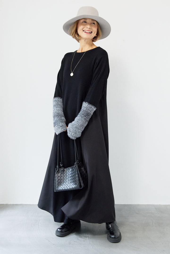 シャギースリーブ布帛切替ワンピース