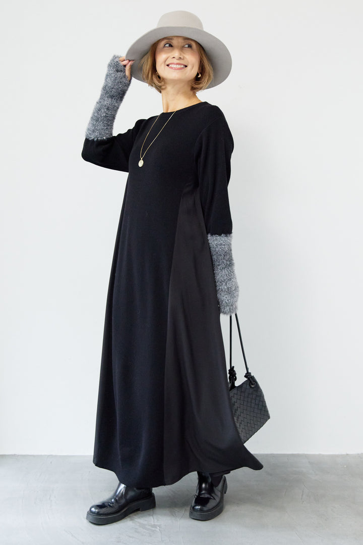 シャギースリーブ布帛切替ワンピース