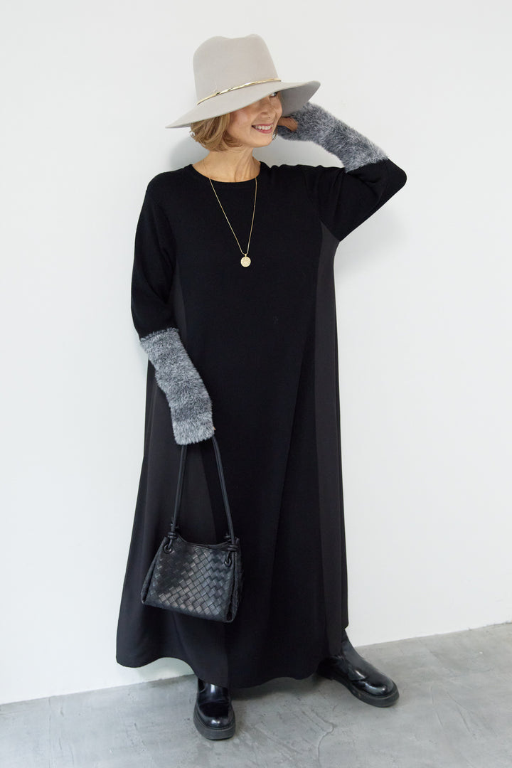 シャギースリーブ布帛切替ワンピース