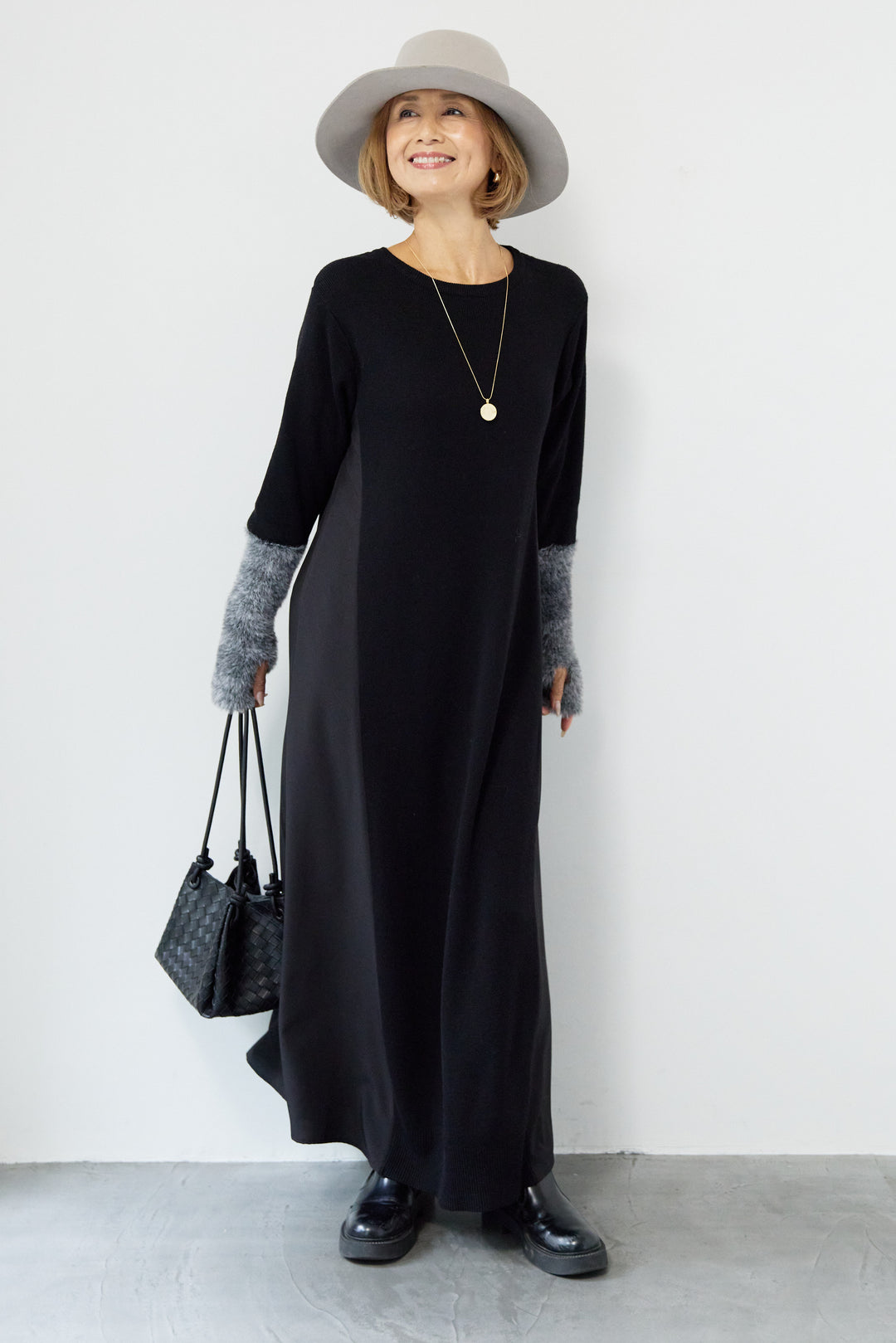 シャギースリーブ布帛切替ワンピース