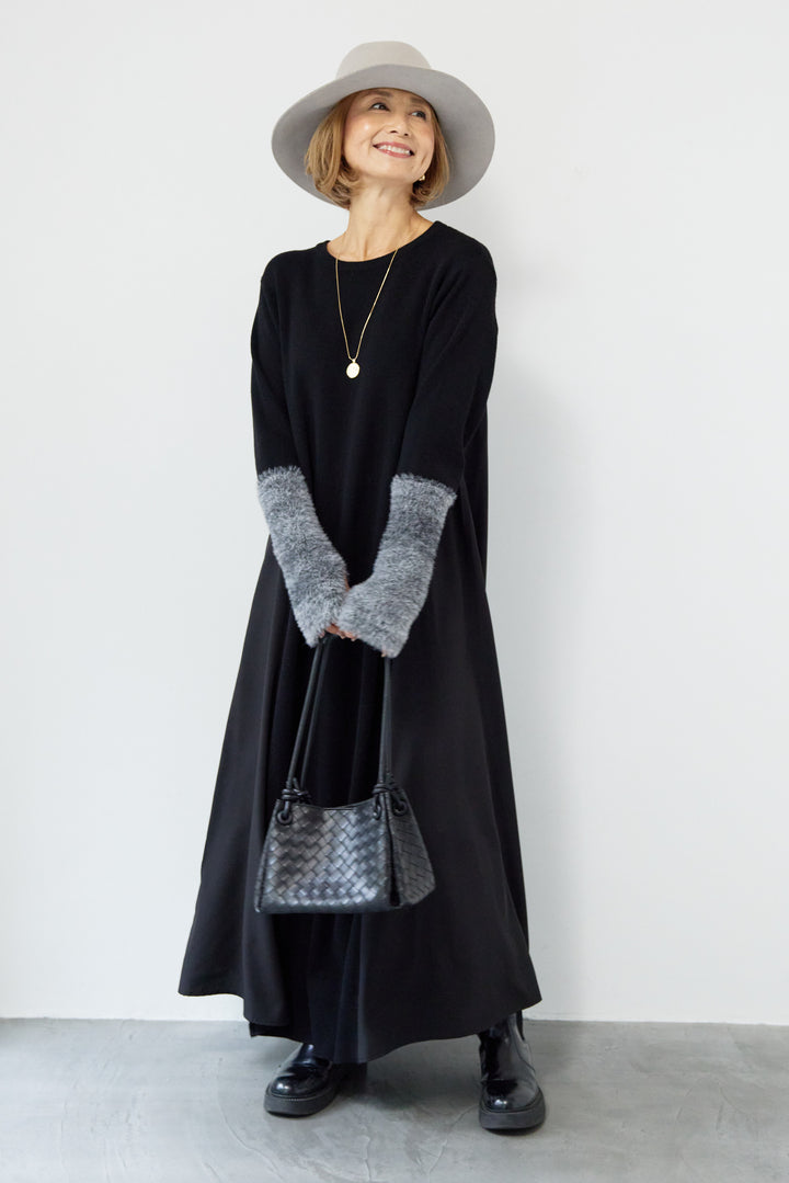 シャギースリーブ布帛切替ワンピース