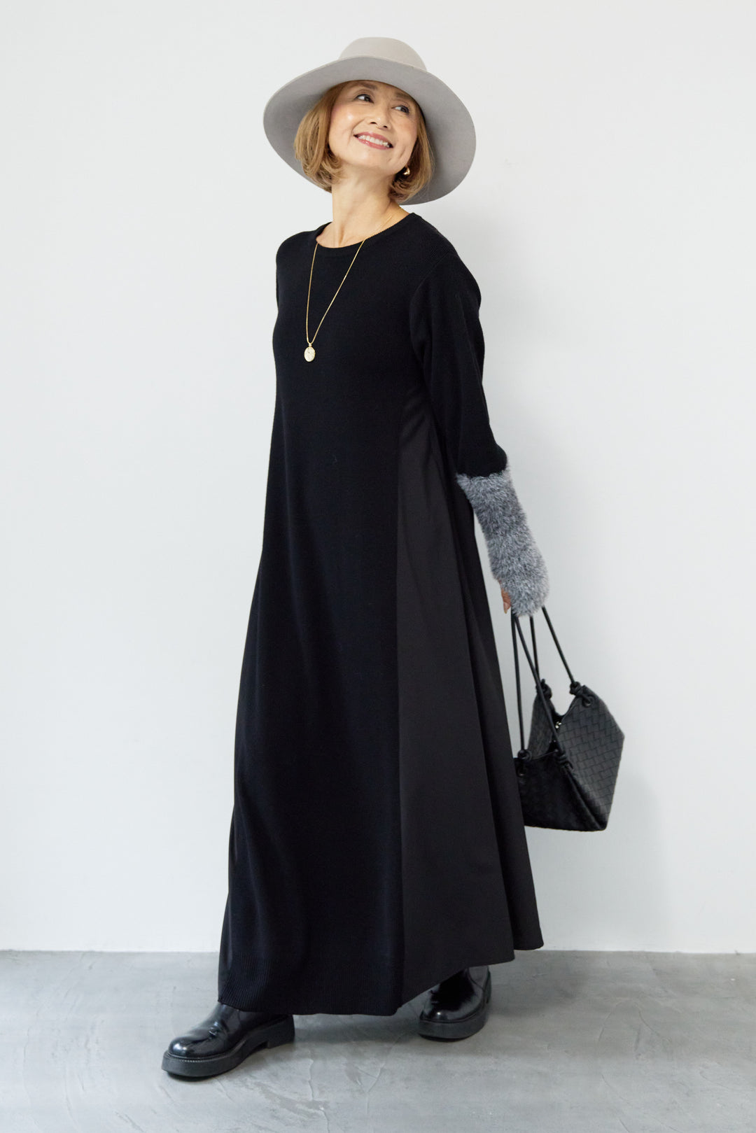 シャギースリーブ布帛切替ワンピース