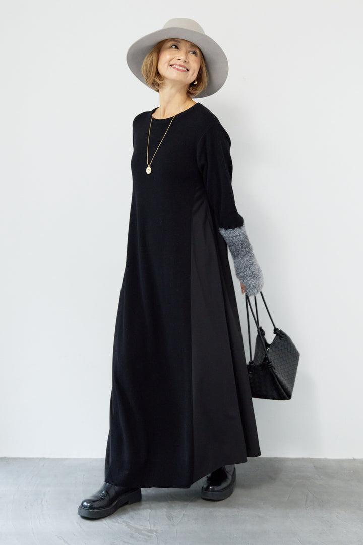 シャギースリーブ布帛切替ワンピース