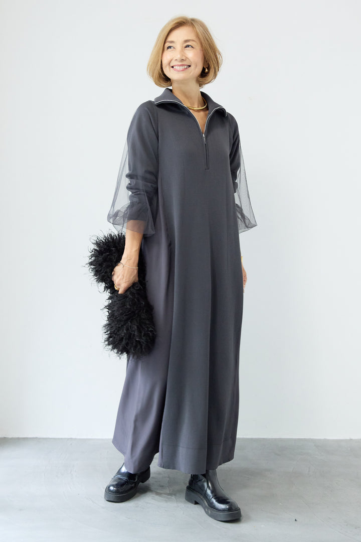 チュールスリーブニットワンピース