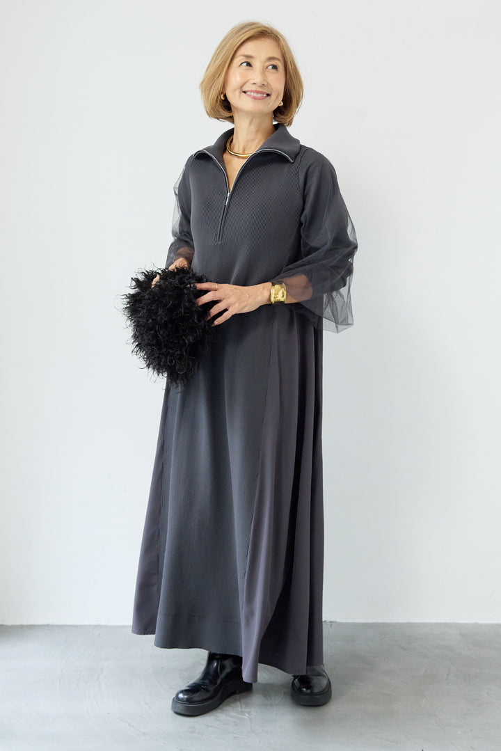 チュールスリーブニットワンピース