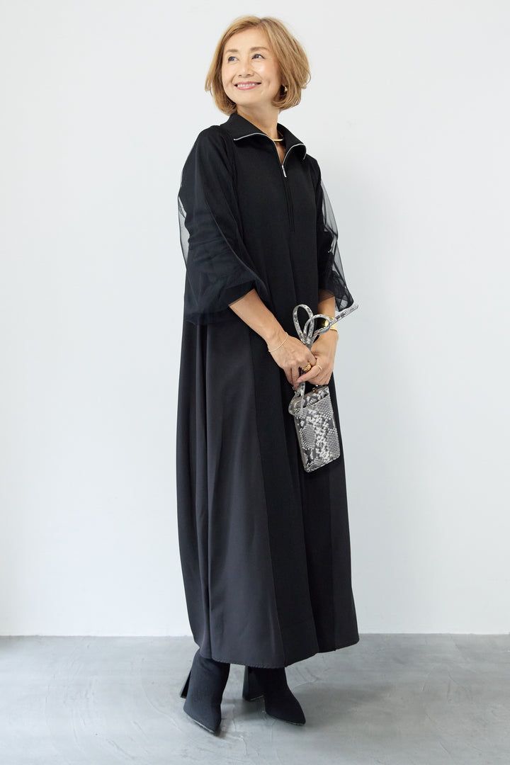 チュールスリーブニットワンピース