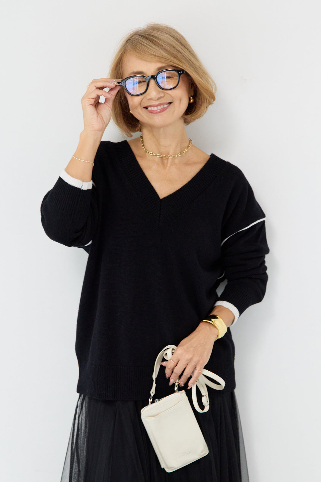 配色パイピングウールニット