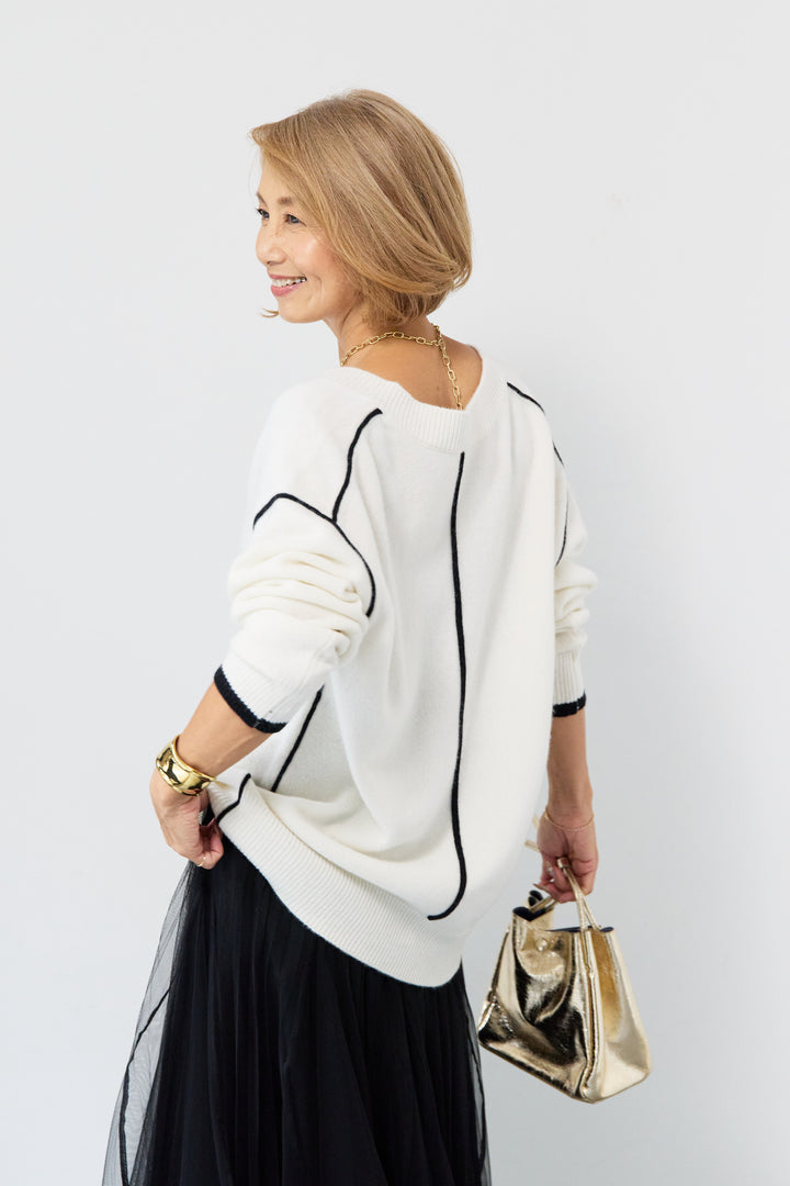 配色パイピングウールニット