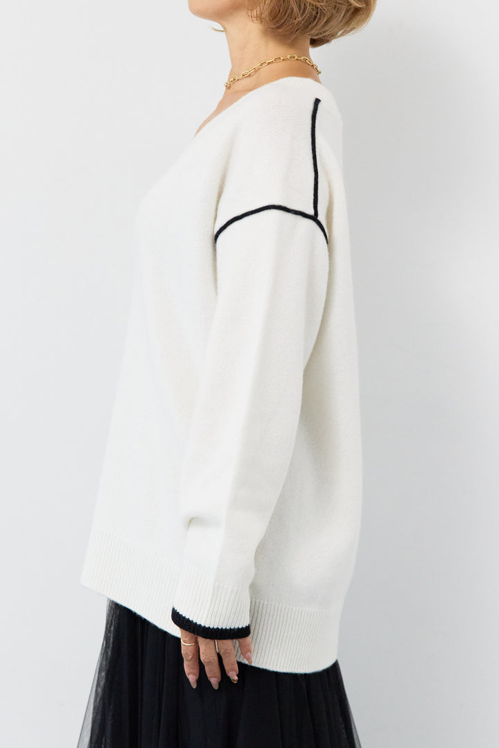 配色パイピングウールニット