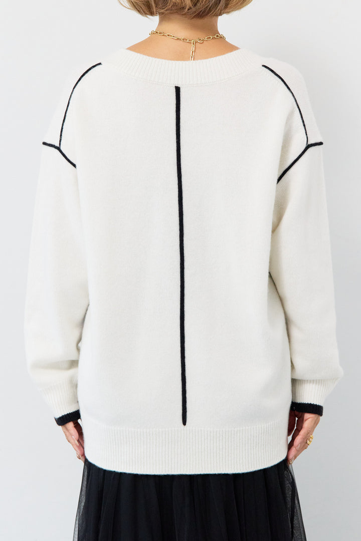 配色パイピングウールニット