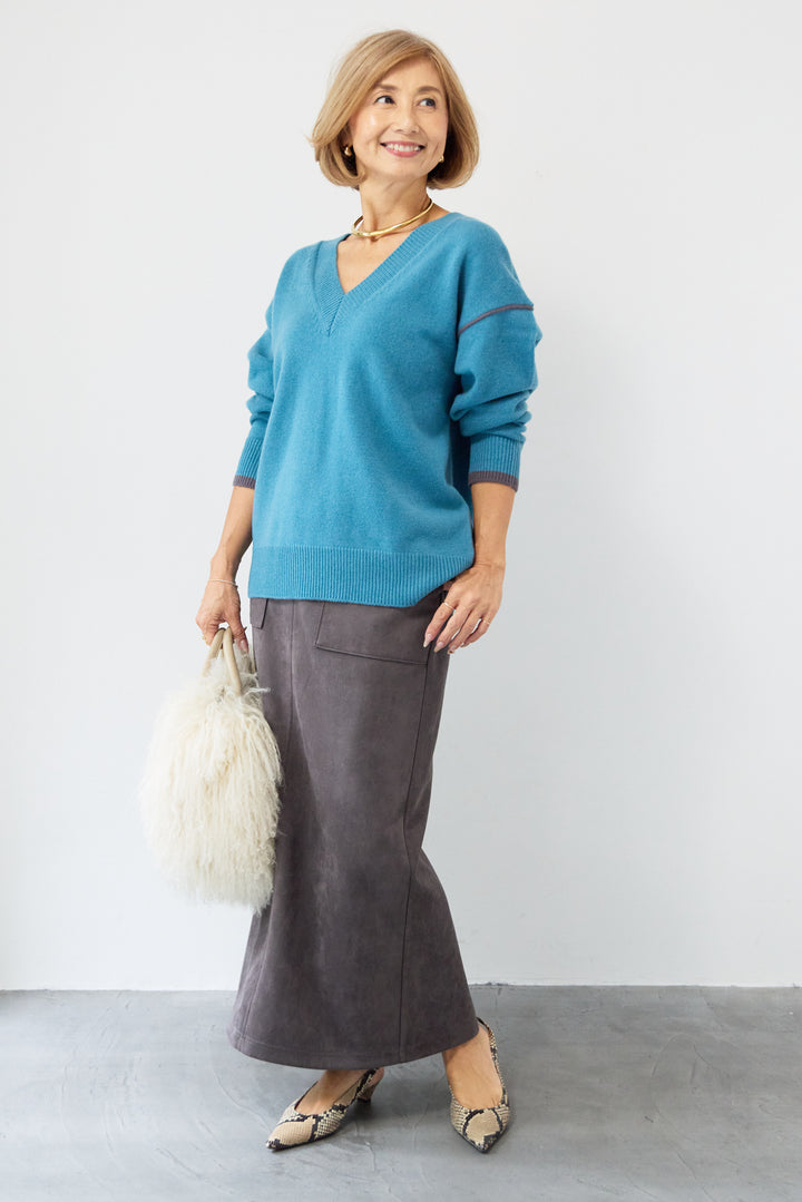 配色パイピングウールニット