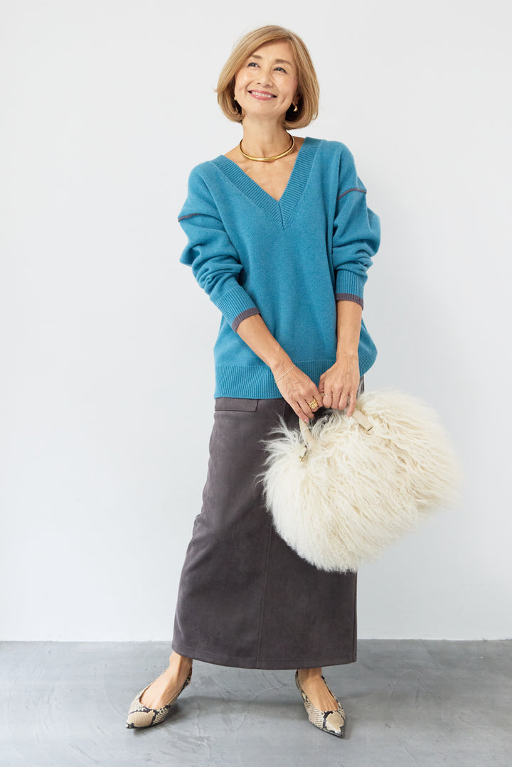 配色パイピングウールニット