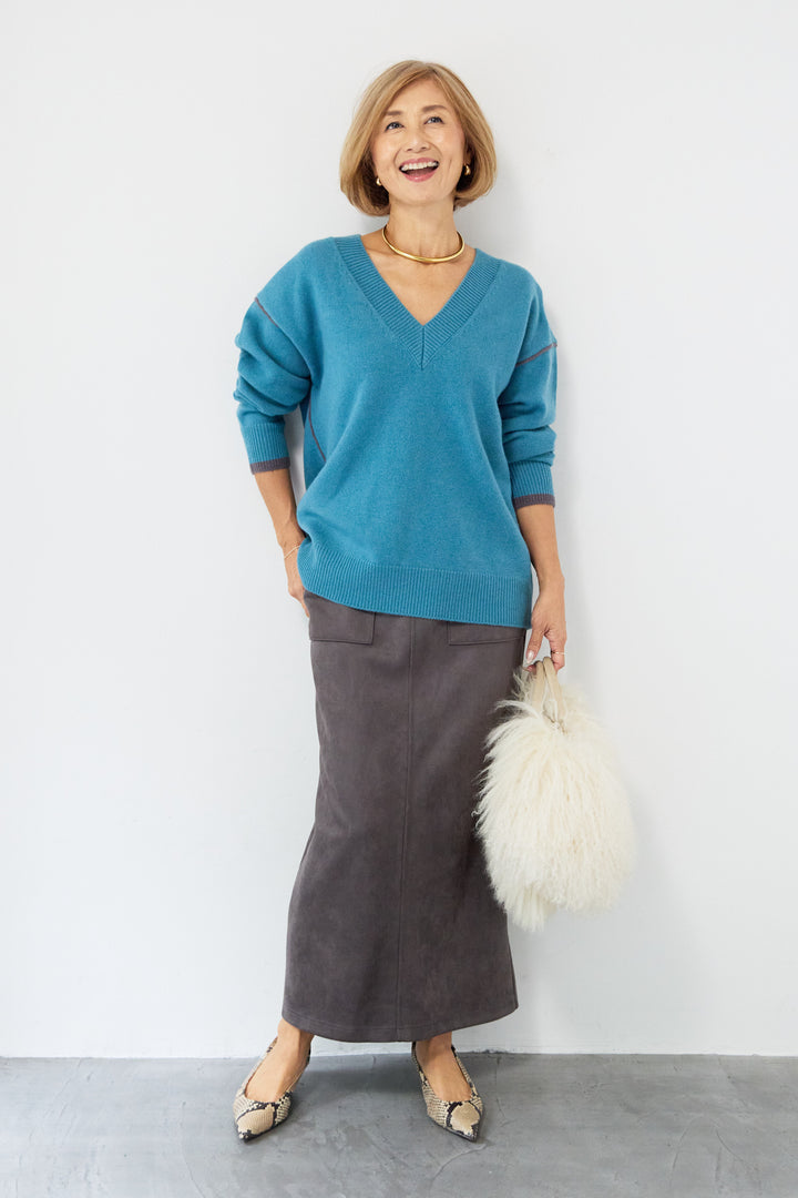 配色パイピングウールニット