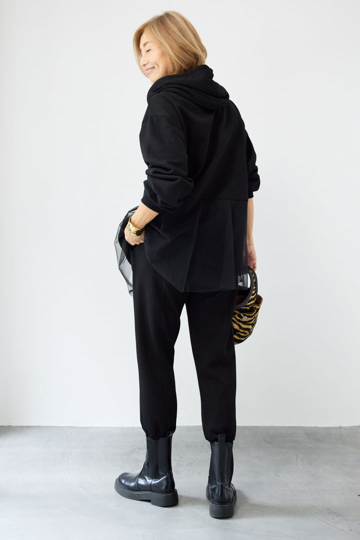 裏毛×チュールフーディプルオーバー