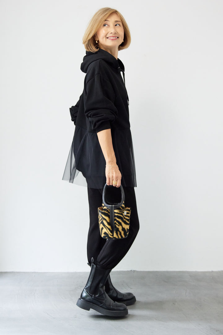 裏毛×チュールフーディプルオーバー