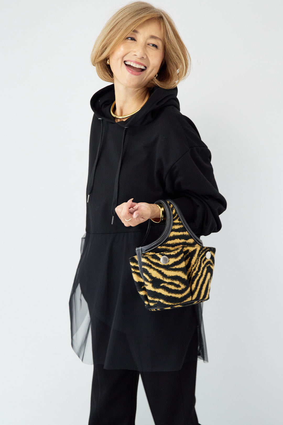 裏毛×チュールフーディプルオーバー