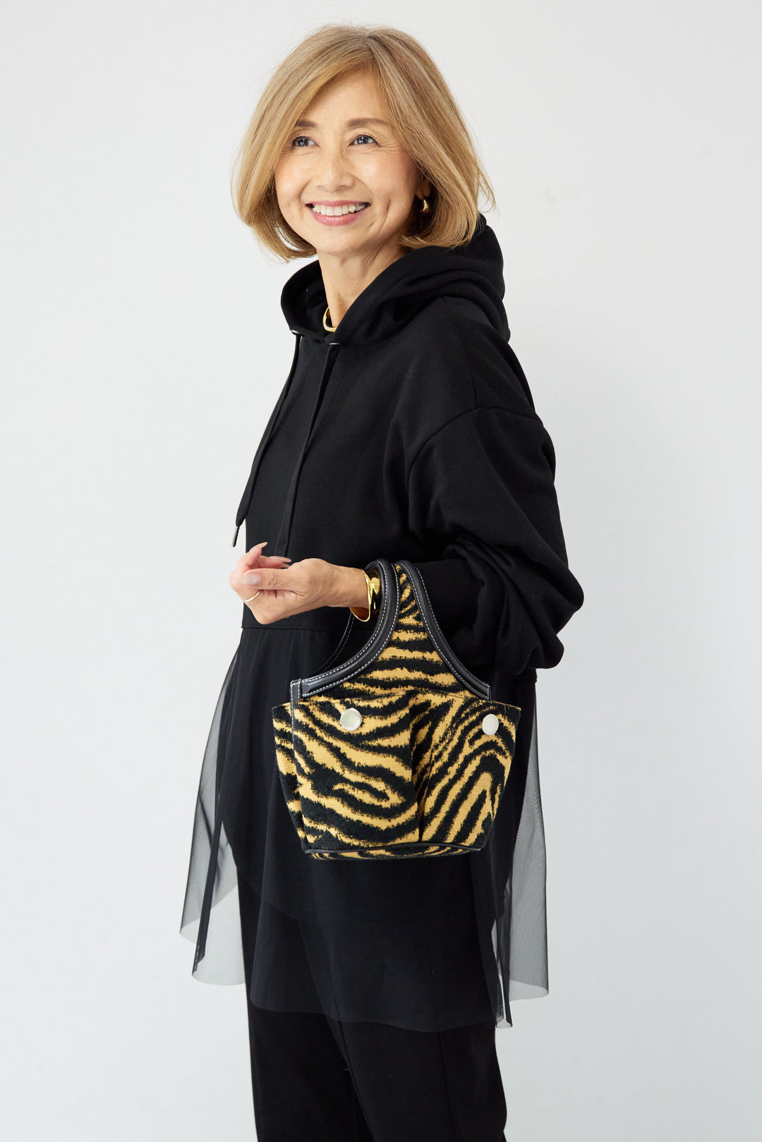 裏毛×チュールフーディプルオーバー