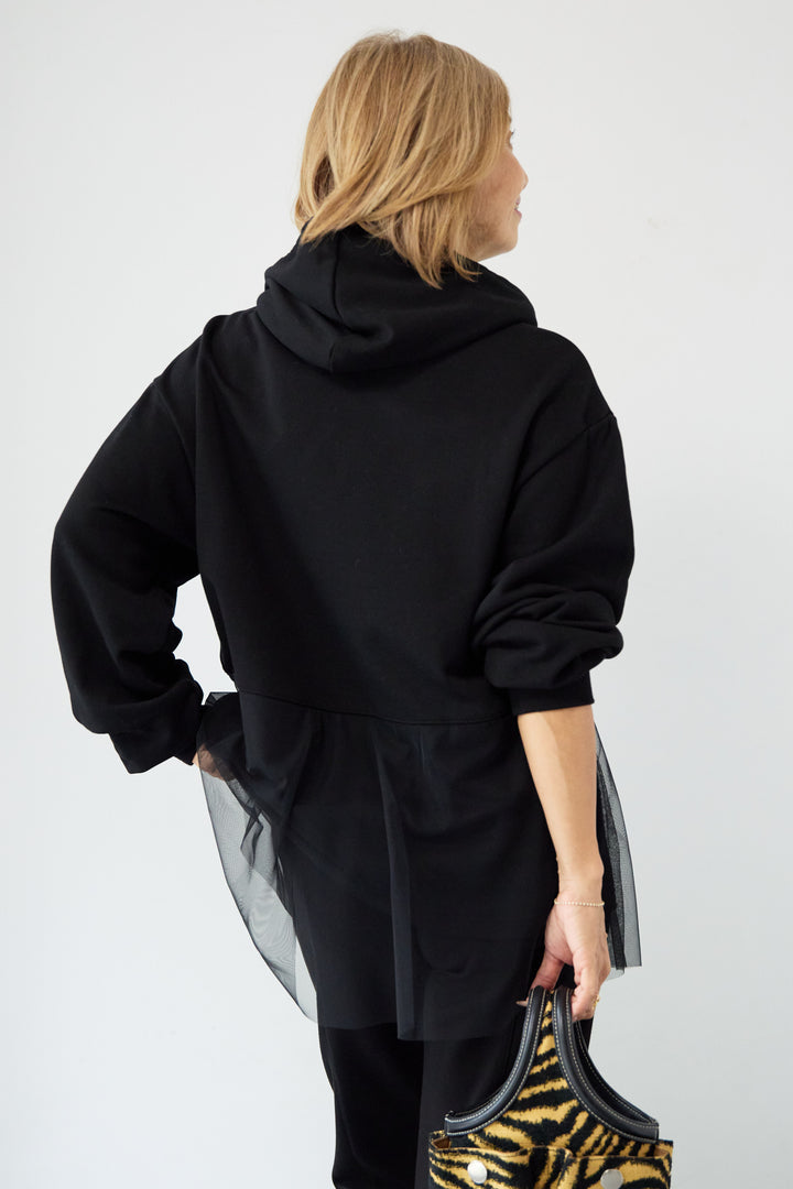 裏毛×チュールフーディプルオーバー