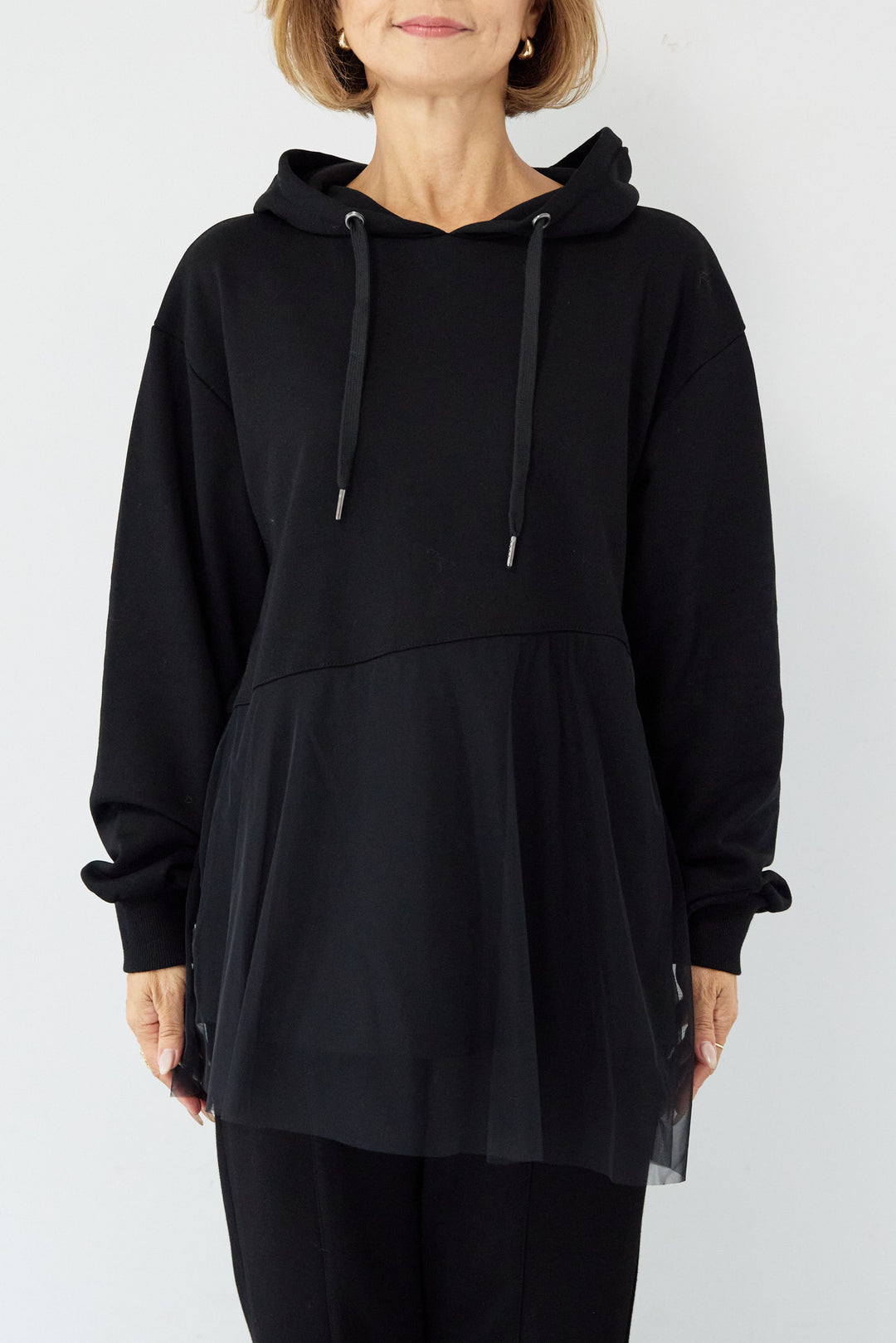 裏毛×チュールフーディプルオーバー