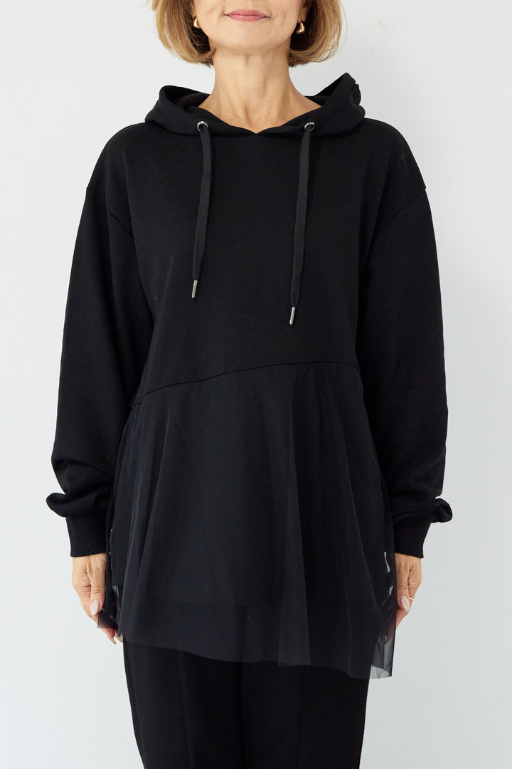 裏毛×チュールフーディプルオーバー