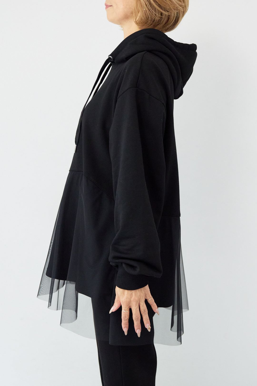 裏毛×チュールフーディプルオーバー