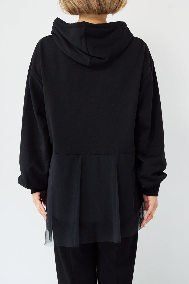 裏毛×チュールフーディプルオーバー