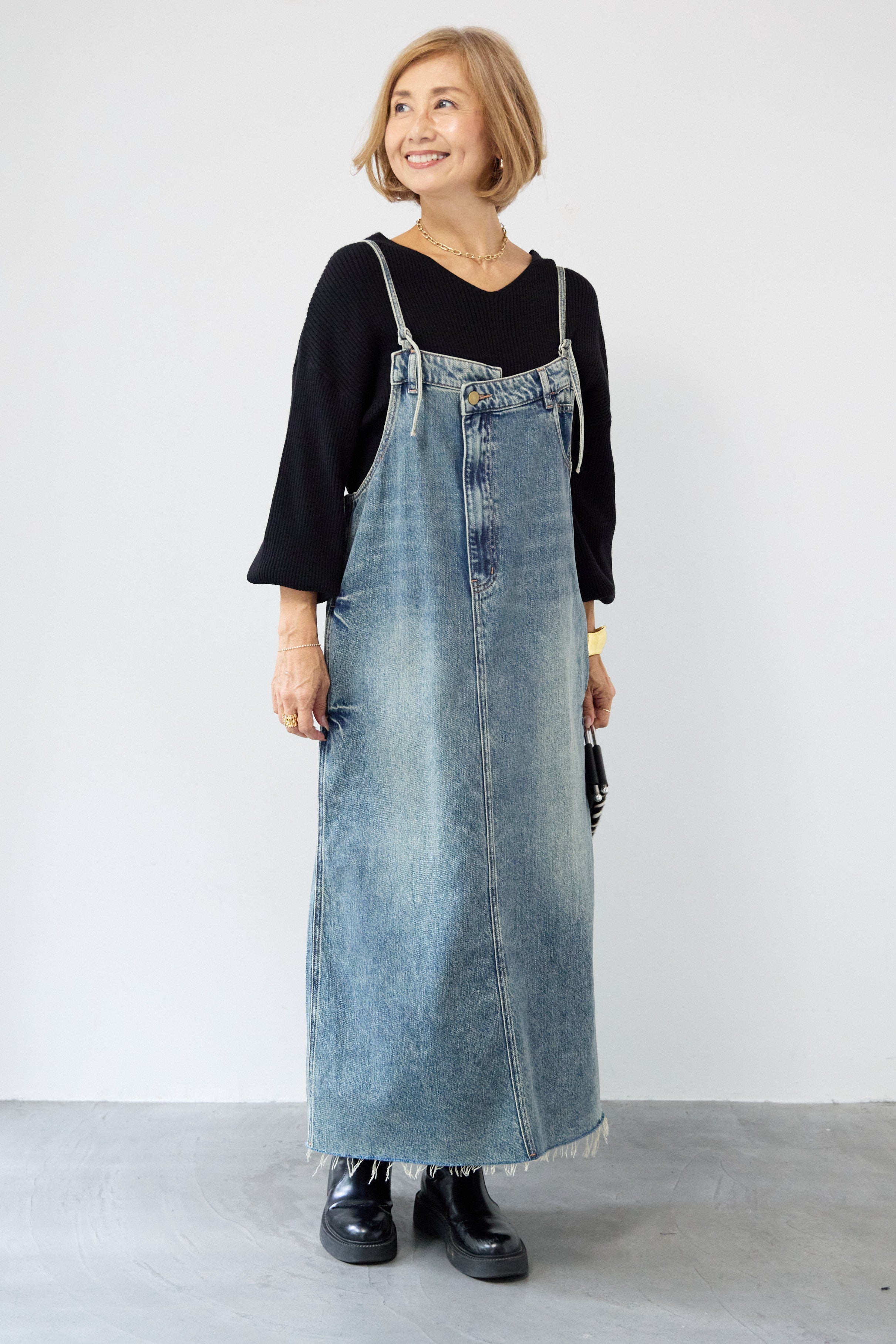 裾フリンジデニムジャンスカ 裾フリンジデニムジャンスカワンピース – plusotoha