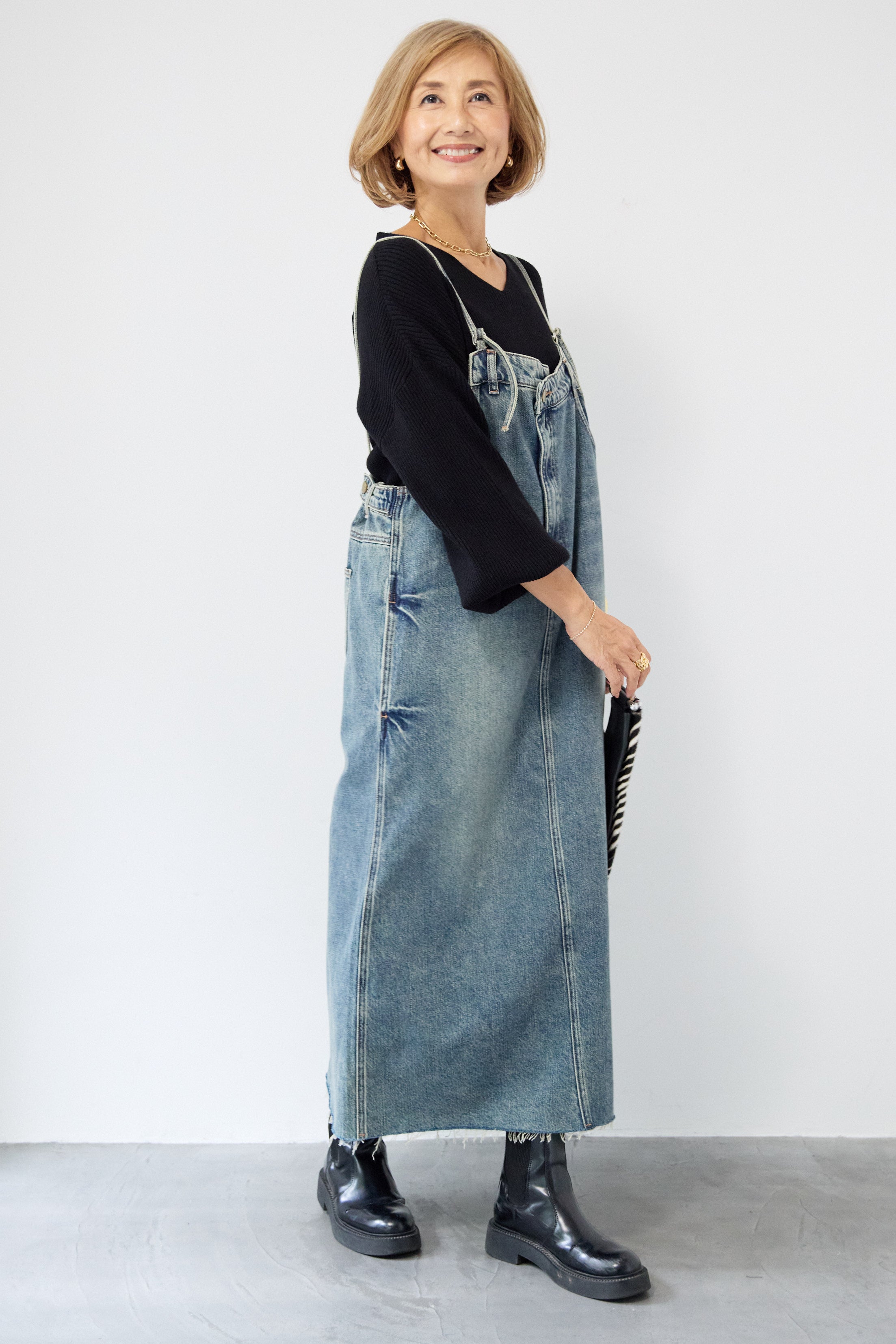 裾フリンジデニムジャンスカ DOUDOU｜【完売カラー再追加!/体型カバー】裾フリンジデニム