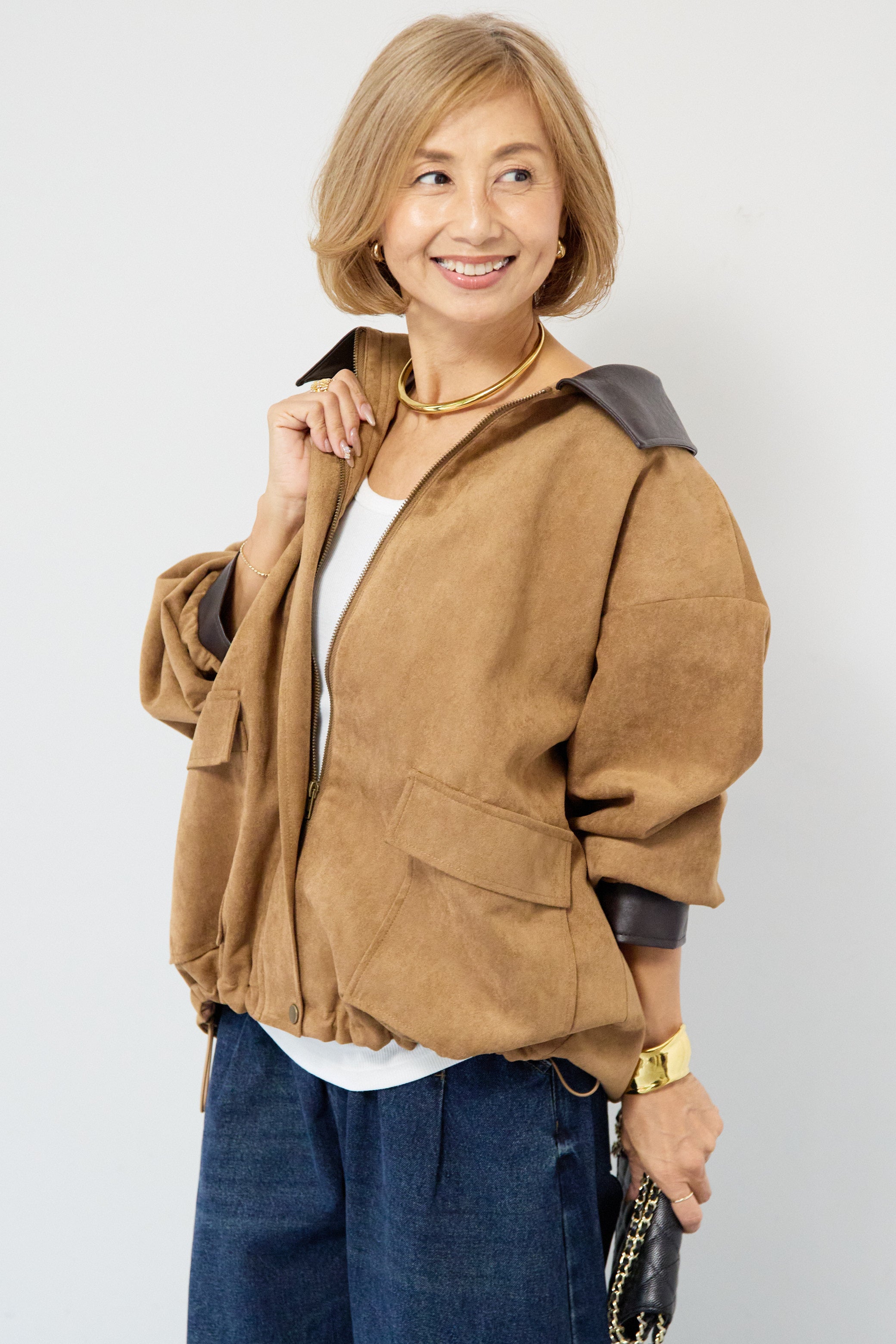 フェイクスウェード×フェイクレザーカバーオール – plusotoha