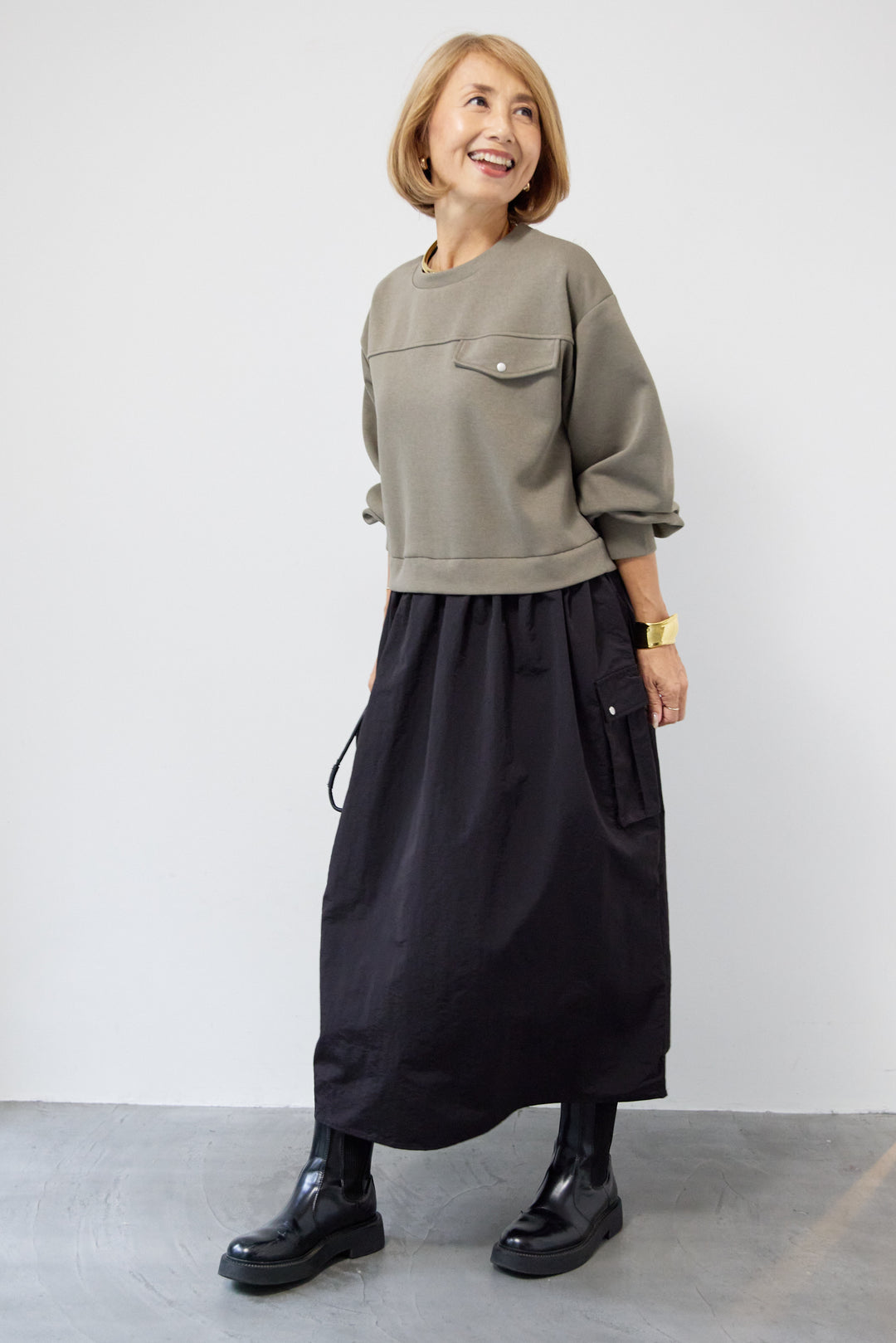 異素材ドッキングワンピース