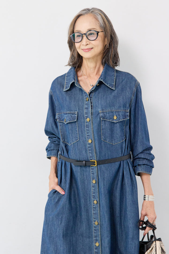 ウエストベルトデニムワンピース