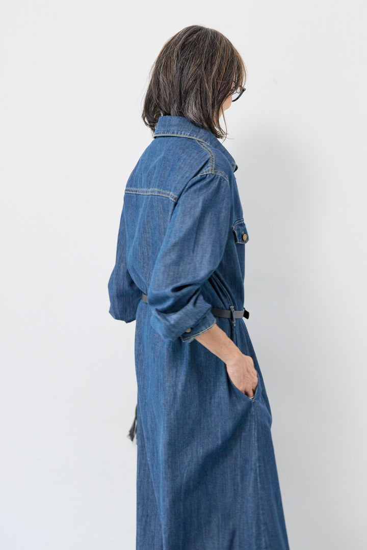 ウエストベルトデニムワンピース