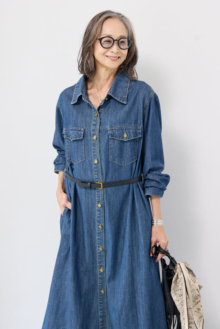 ウエストベルトデニムワンピース