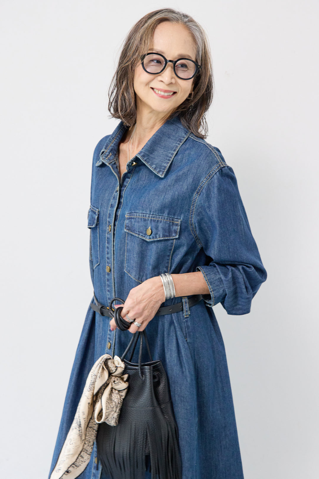 ウエストベルトデニムワンピース